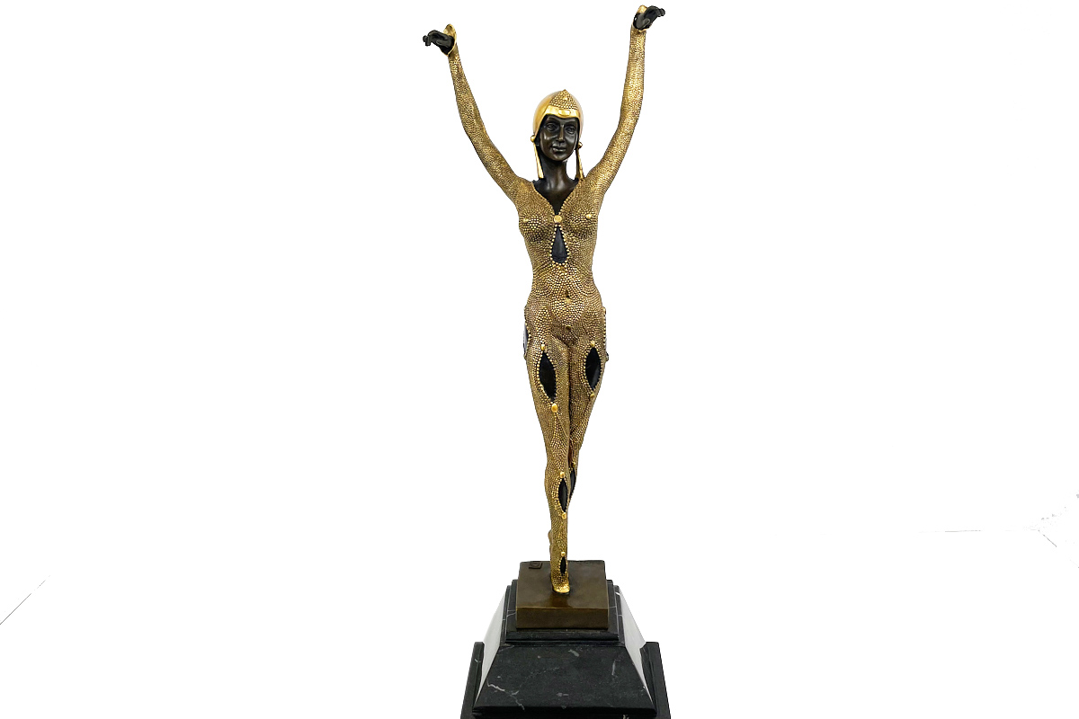 Golden Bronze Sculpture, Dancer "Dourga" by D.H. Chiparus
