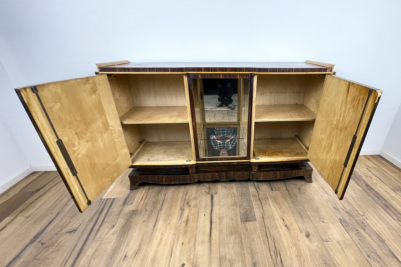 Art Deco sideboard in Macassar with mirrored display shelf