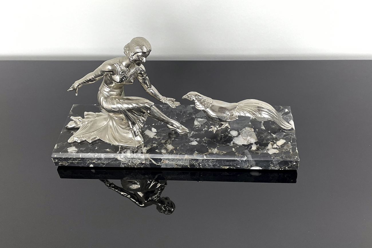 Bronze figure Art Deco sculpture made of bronze, nickel-plated ca. 1930