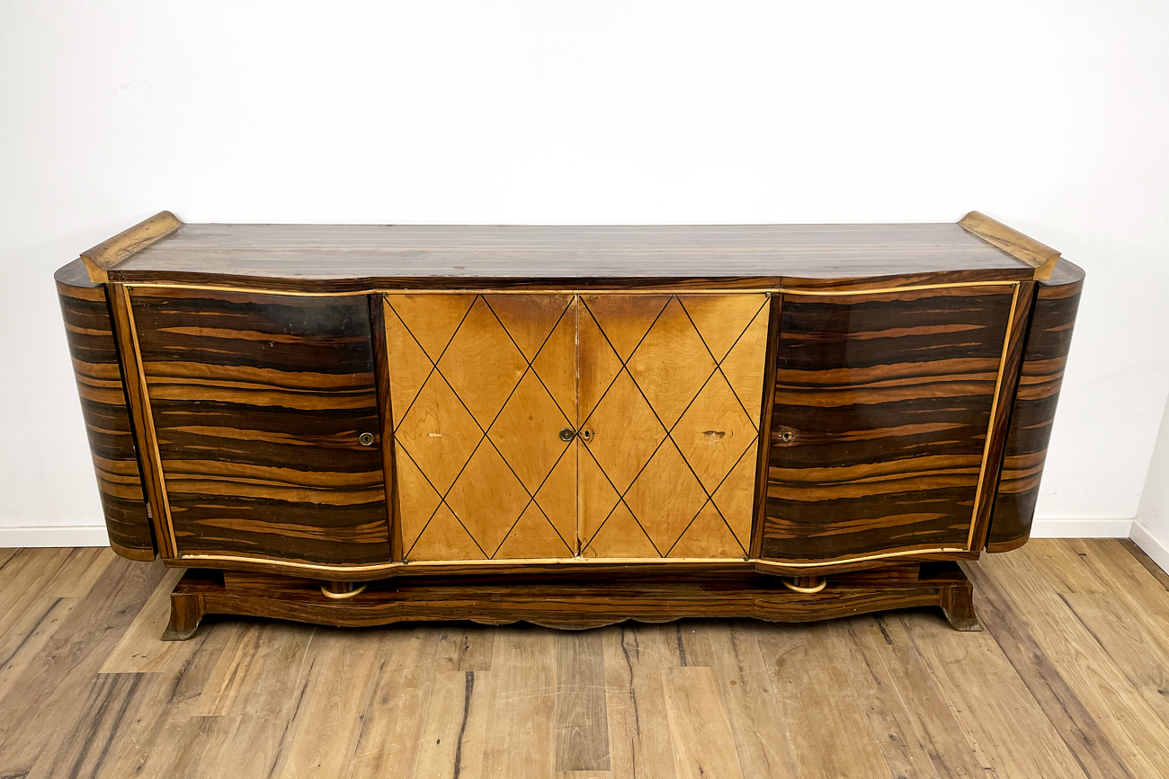   Art Deco sideboard in Macassar with bar cases on the sides