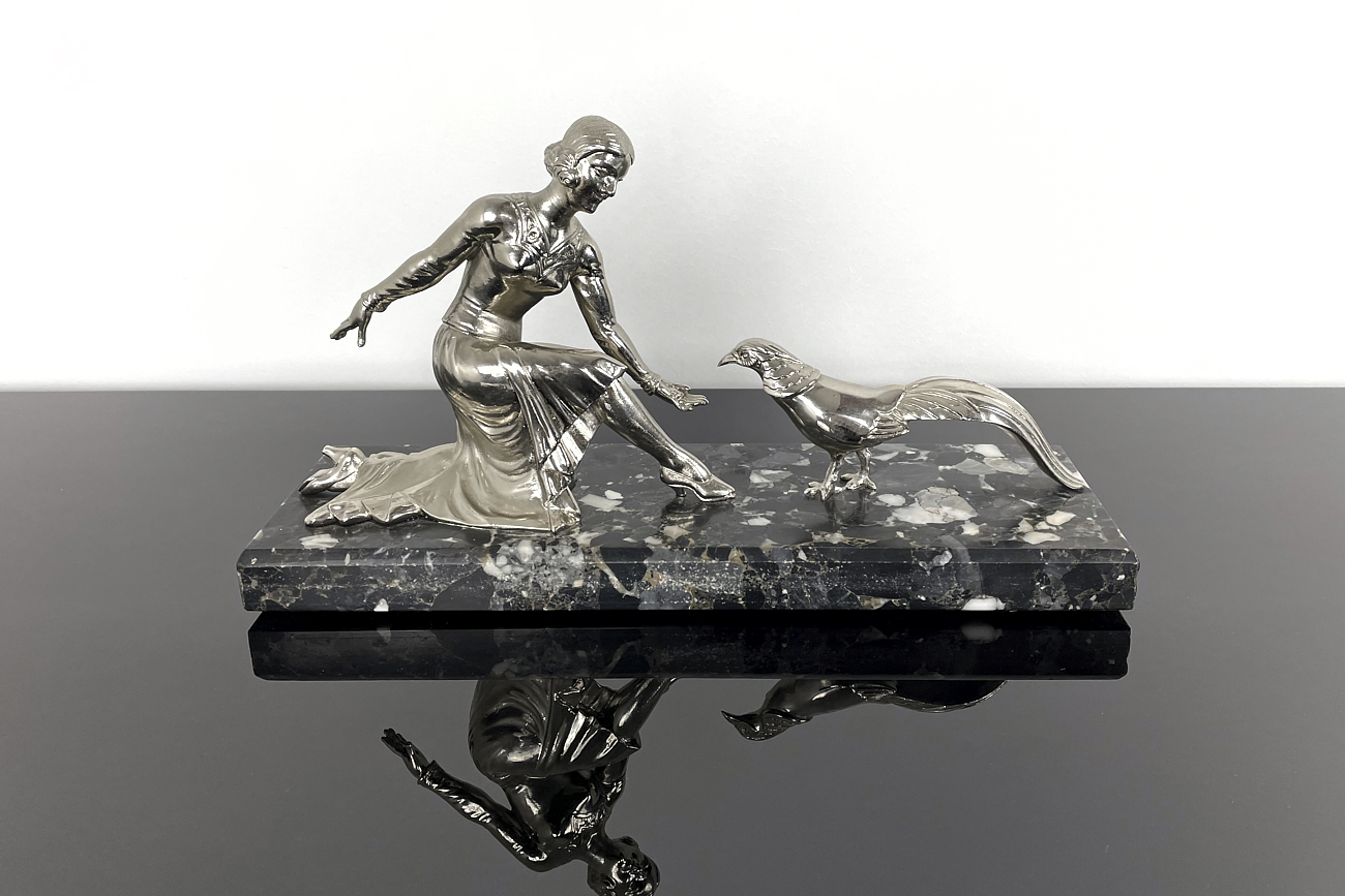 Bronze figure Art Deco sculpture made of bronze, nickel-plated ca. 1930