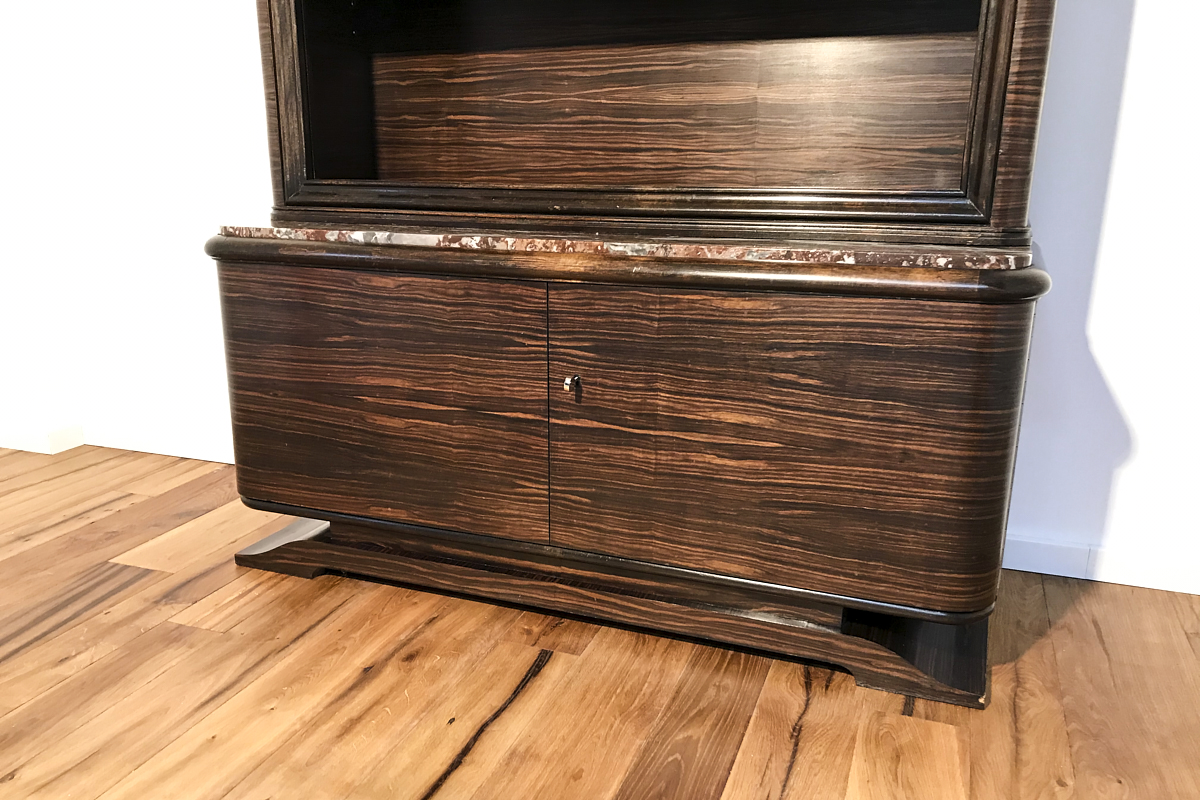 Art Deco display case / library made of Macassar with marble top, approx. 1925 Paris