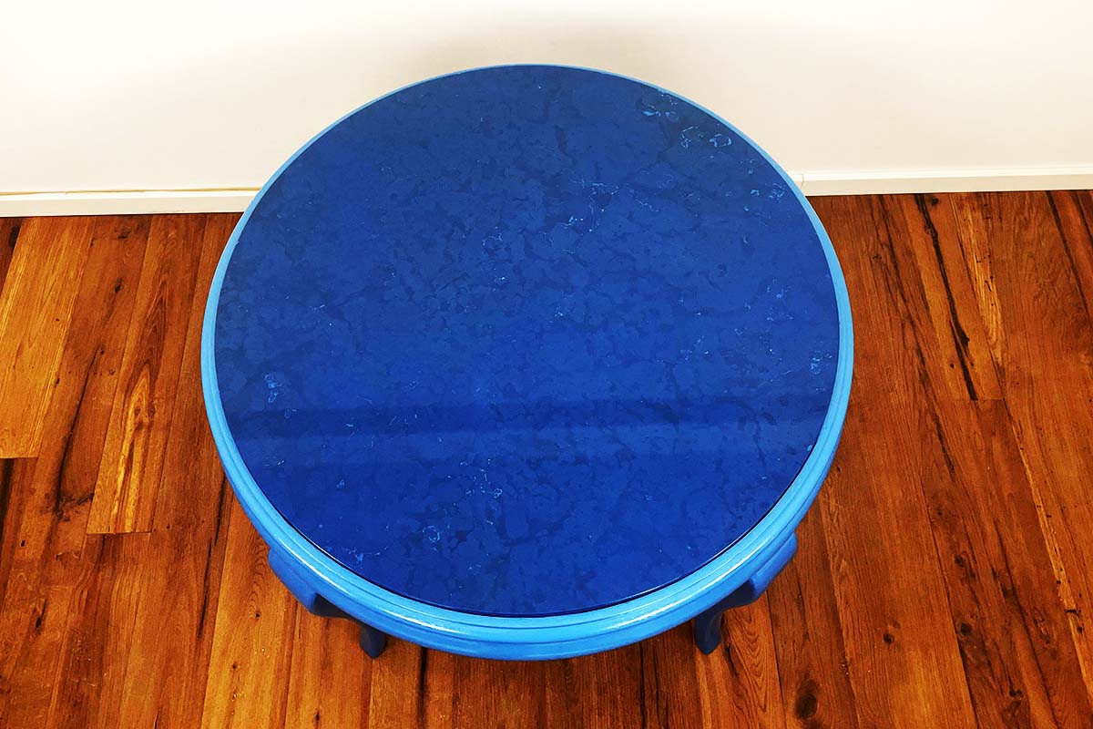 Coffee table mid century 50s - 70s in blue with marble top