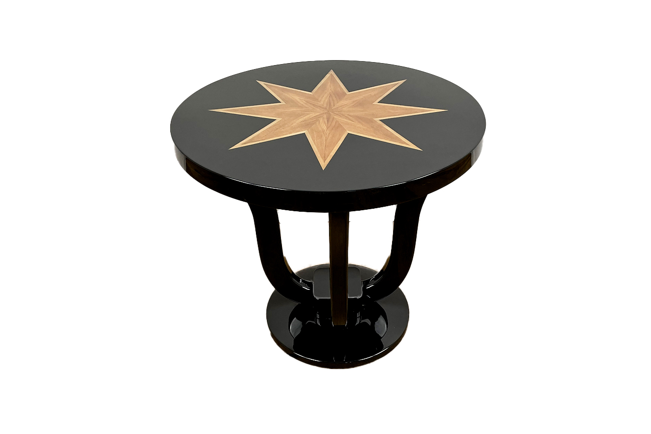 Art Deco side table with curved legs and stunning ash veneer