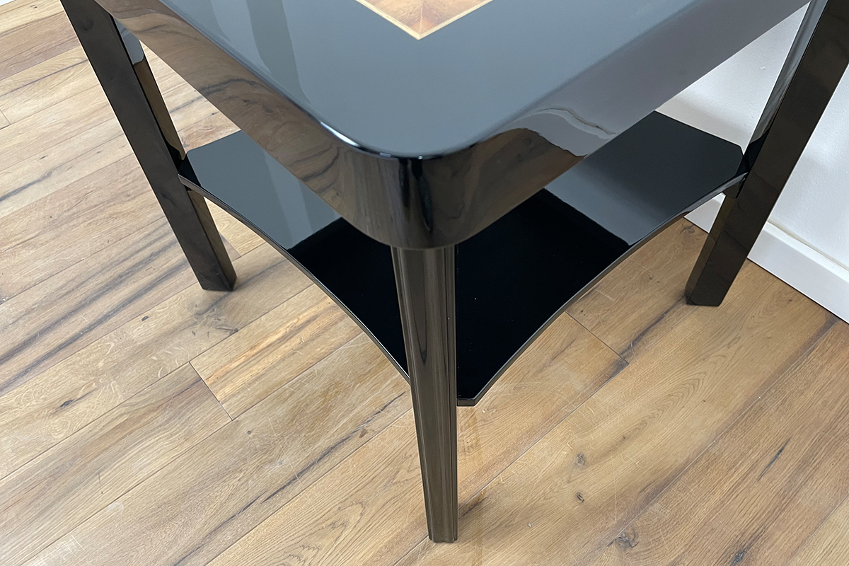 Art Deco Sidetable with Walnut and Black Piano Lacquer