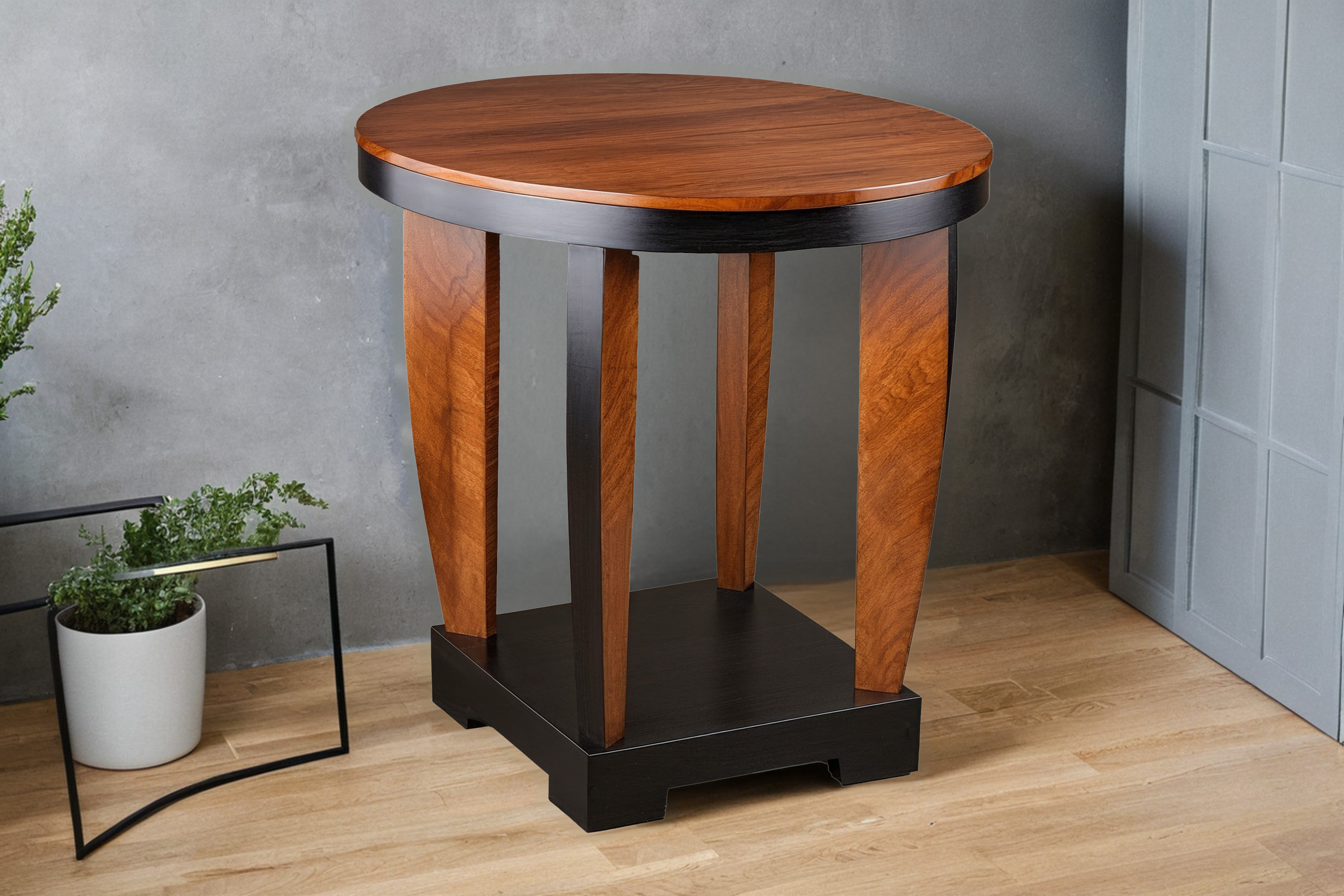 Art Deco side table with walnut and black lacquer