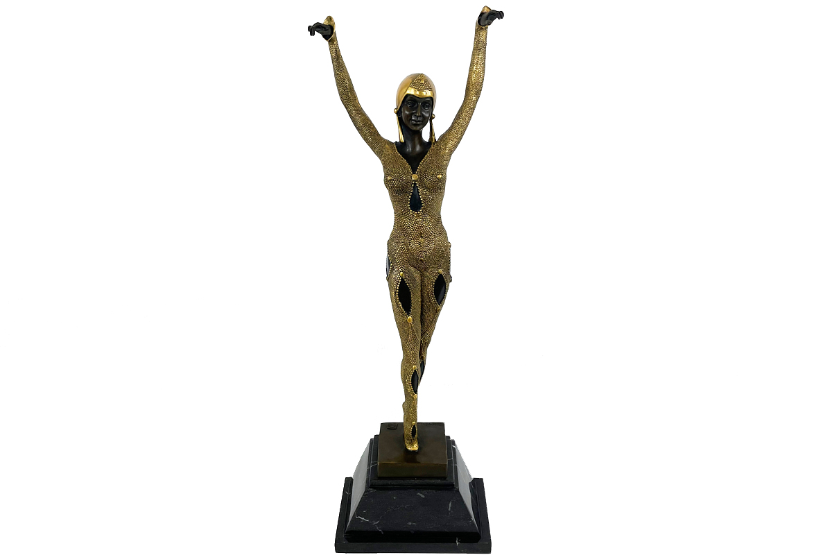 Golden Bronze Sculpture, Dancer "Dourga" by D.H. Chiparus