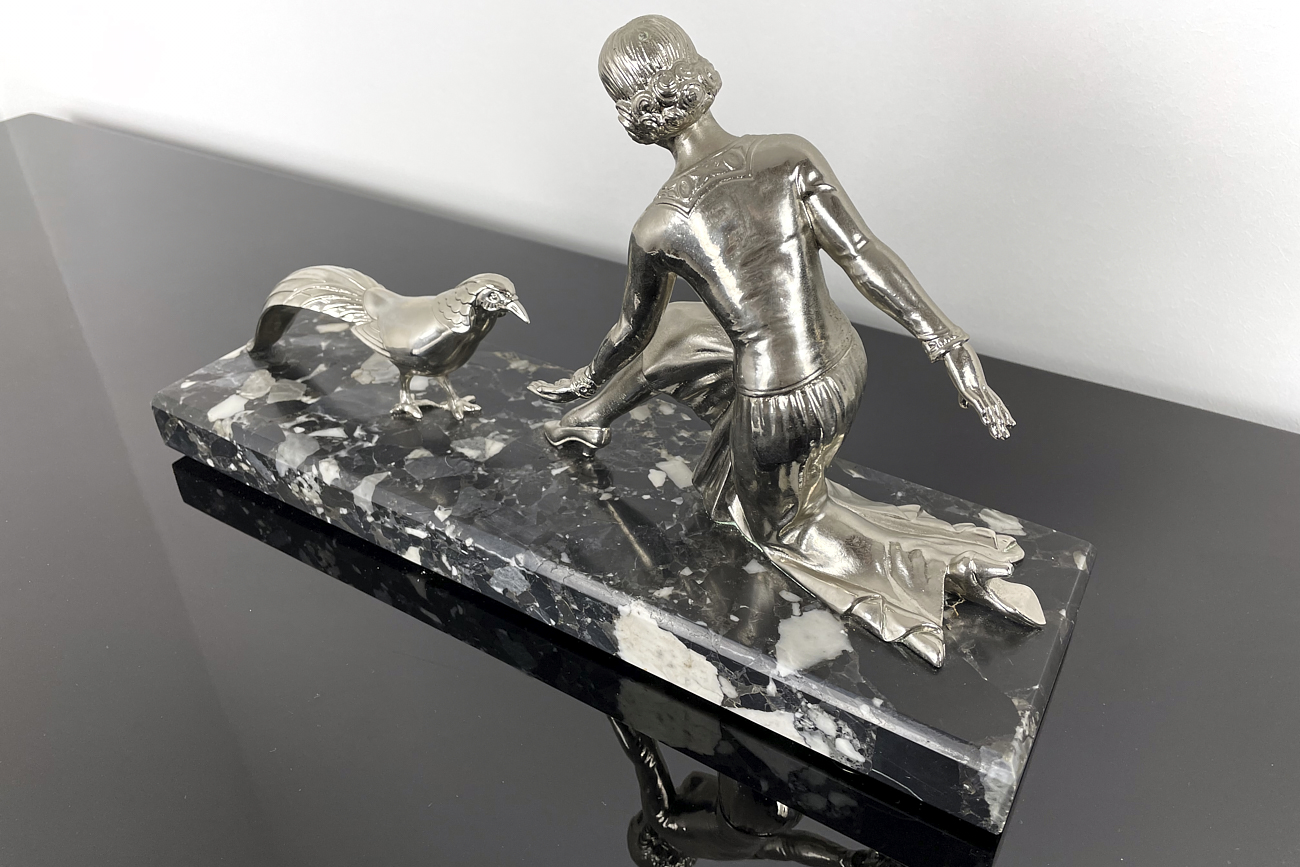 Bronze figure Art Deco sculpture made of bronze, nickel-plated ca. 1930