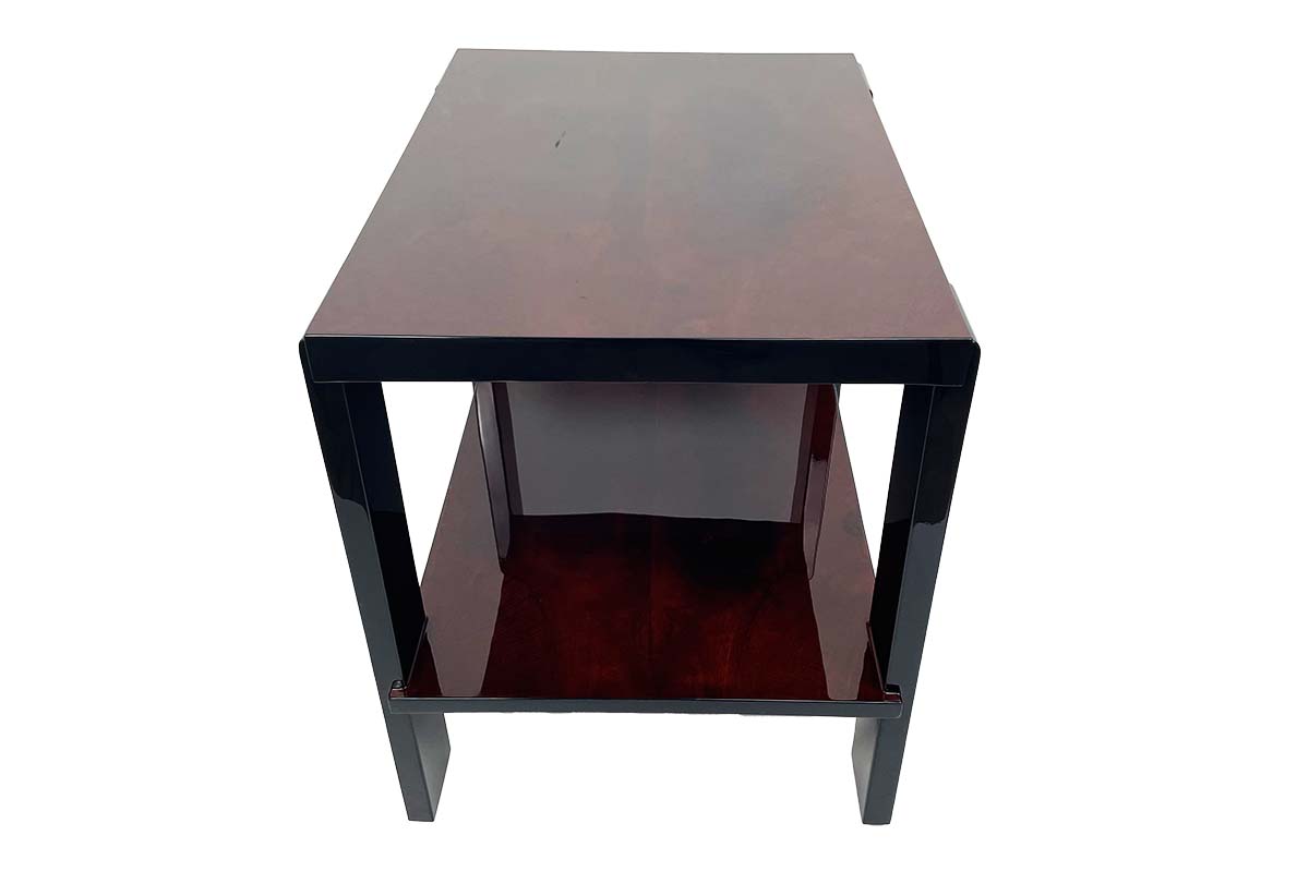 Art Deco side table rectangular from Paris around 1930 with beautiful veneer and black high-gloss lacquer