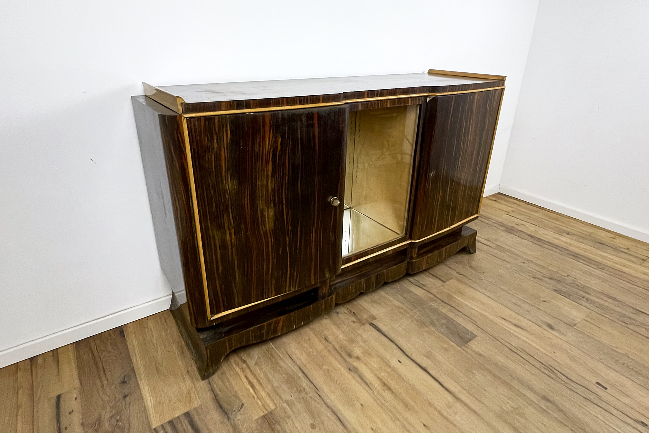 Art Deco sideboard in Macassar with mirrored display shelf