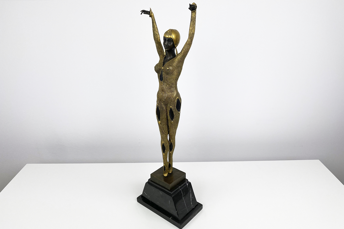 Golden Bronze Sculpture, Dancer "Dourga" by D.H. Chiparus