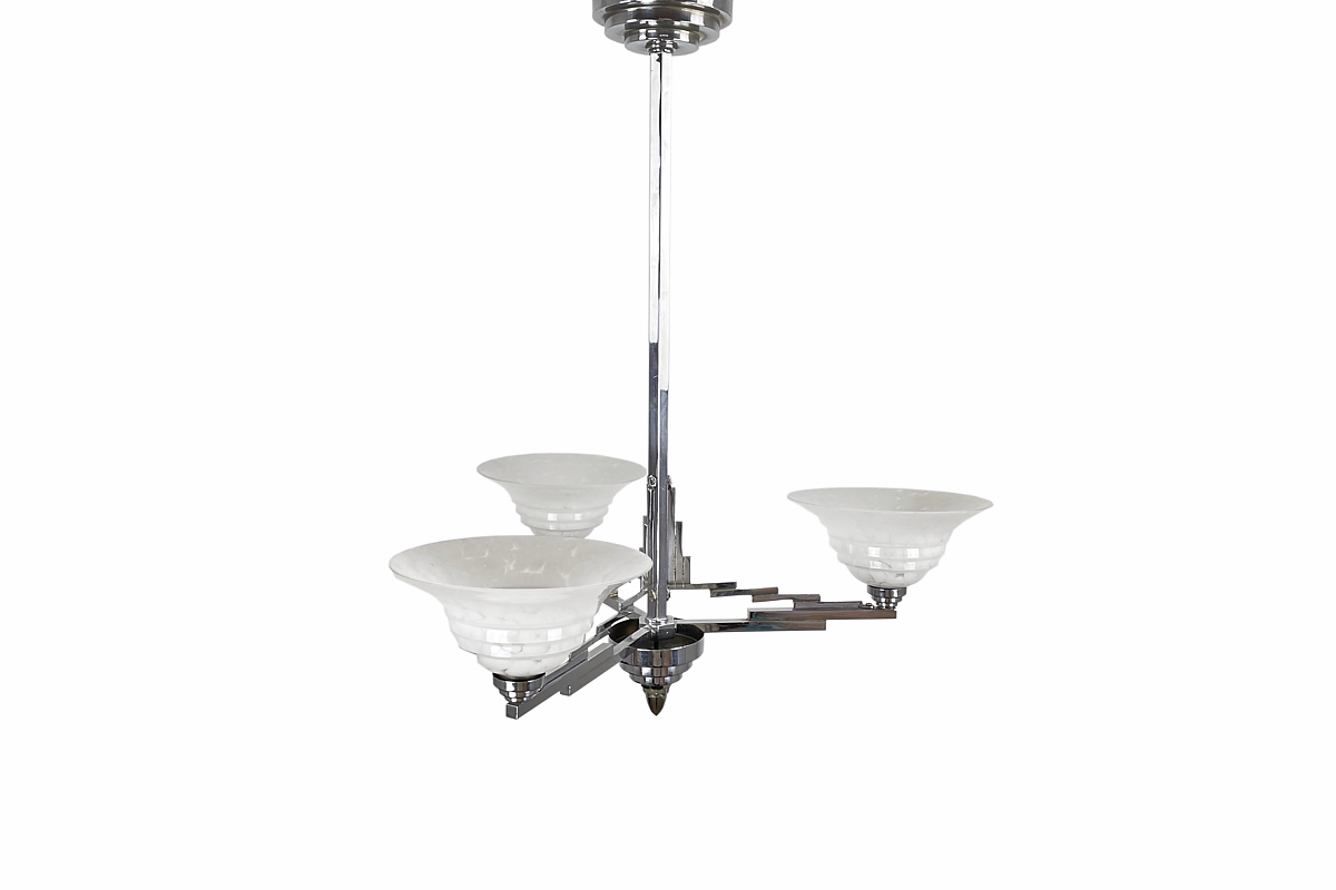 Art Deco lamp France around 1925 Chrome stepped shape with white glass