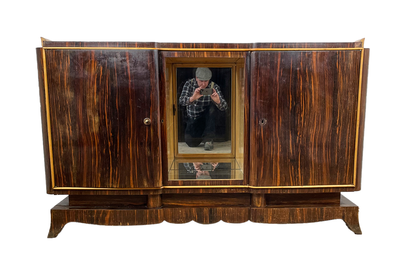 Art Deco sideboard in Macassar with mirrored display shelf