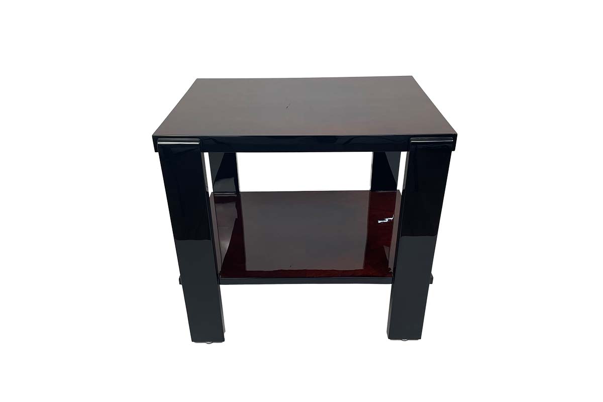 Art Deco side table rectangular from Paris around 1930 with beautiful veneer and black high-gloss lacquer