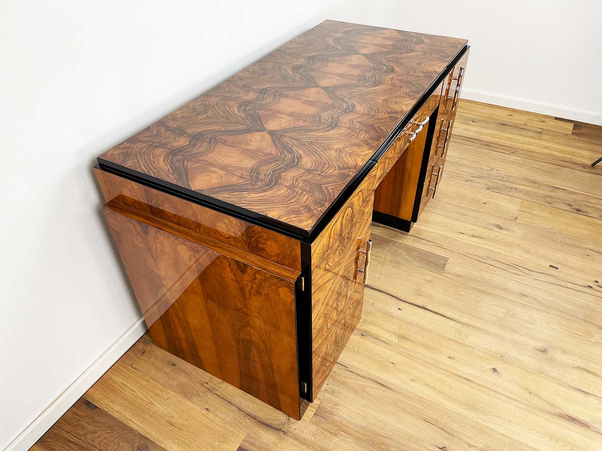 Art Deco Desk from Paris 'Villa Victor Hugo' Around 1925 with Stunning Walnut