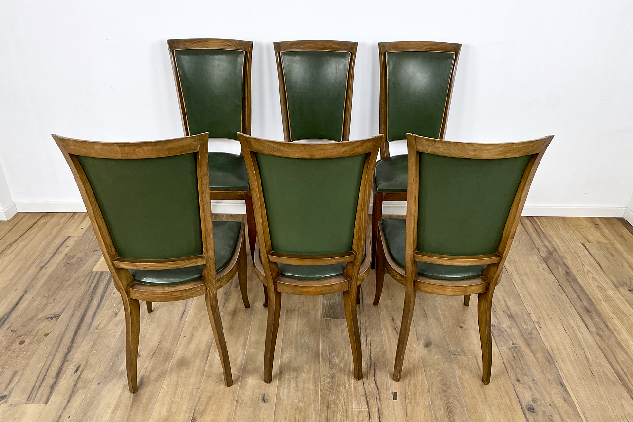 Art Deco chairs with green leather from France around 1930