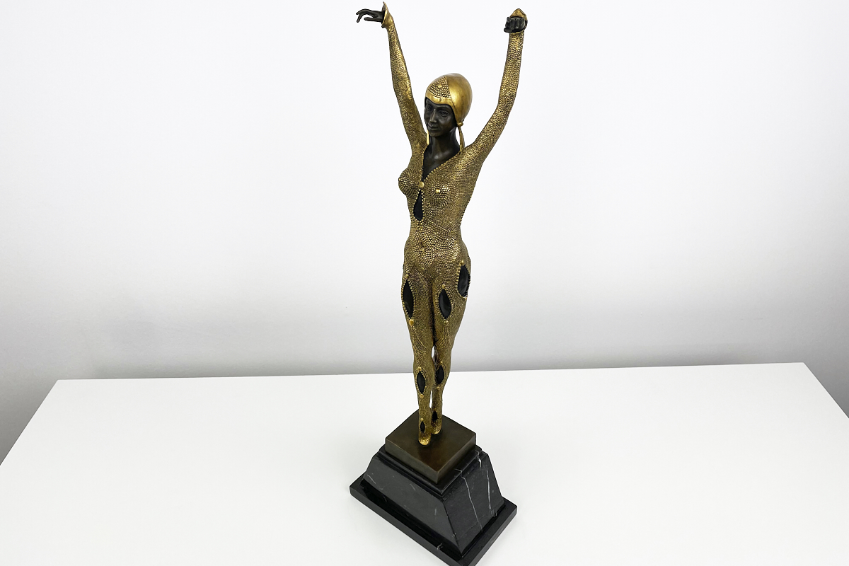 Golden Bronze Sculpture, Dancer "Dourga" by D.H. Chiparus