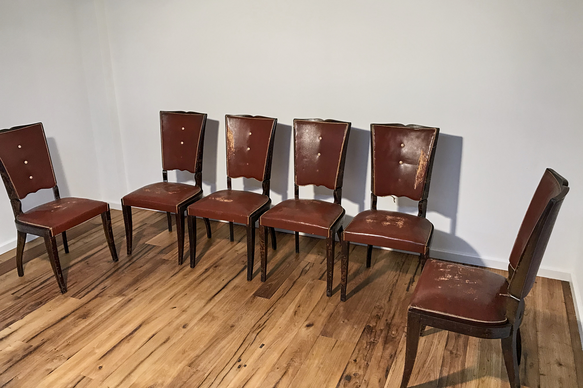 Art Deco chairs with red leather from France around 1930