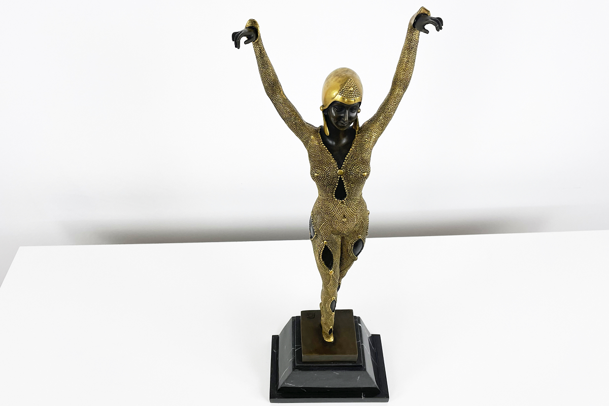 Golden Bronze Sculpture, Dancer "Dourga" by D.H. Chiparus