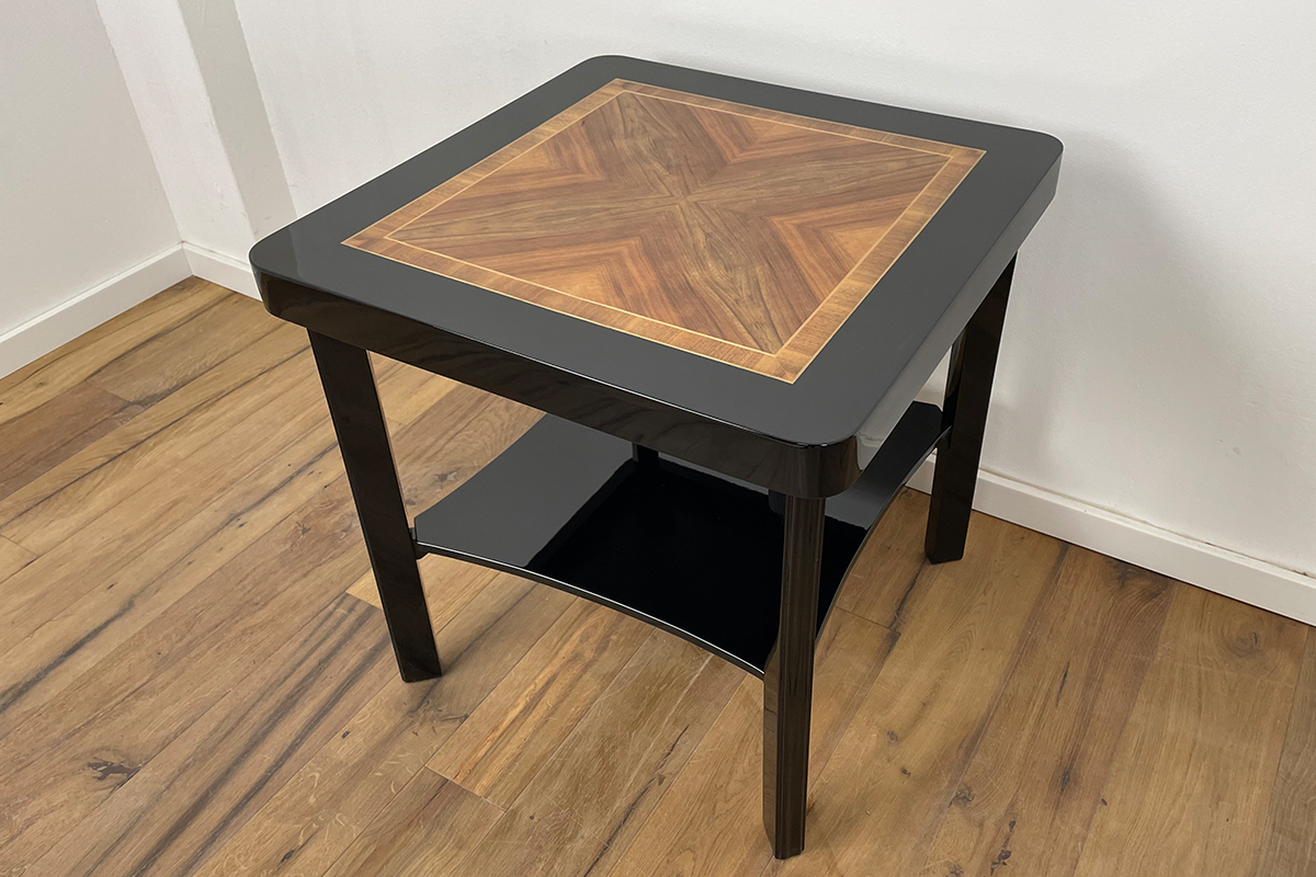 Art Deco Sidetable with Walnut and Black Piano Lacquer