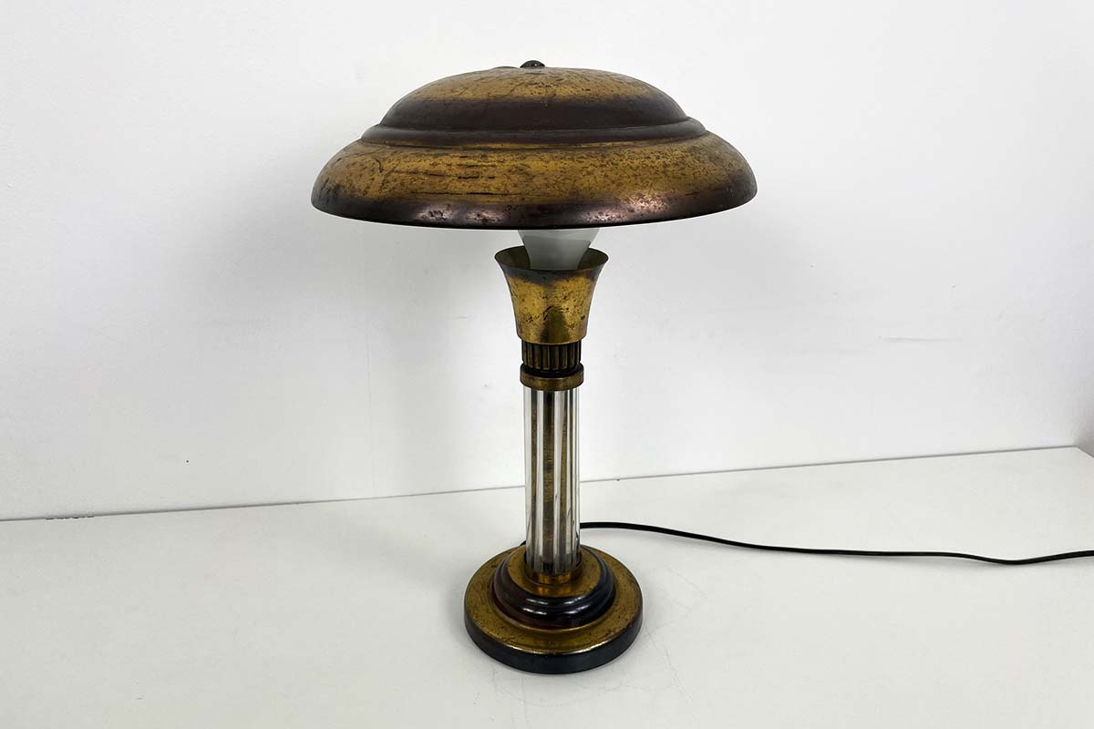 Art Deco table lamp in brass with glass rods