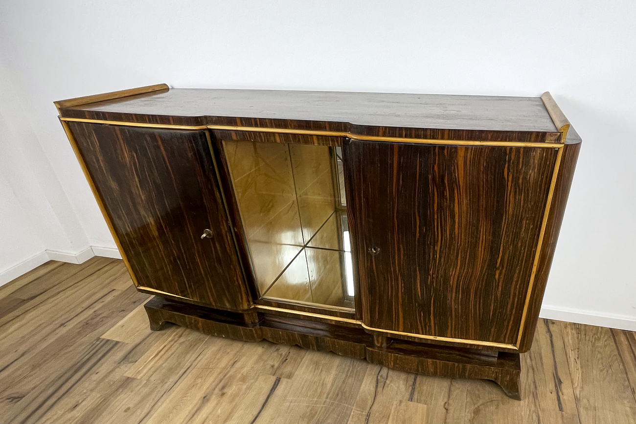 Art Deco sideboard in Macassar with mirrored display shelf