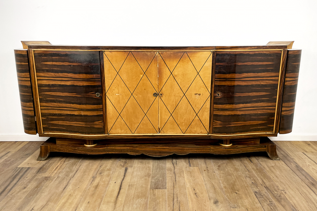   Art Deco sideboard in Macassar with bar cases on the sides
