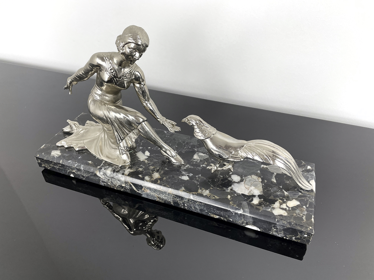 Bronze figure Art Deco sculpture made of bronze, nickel-plated ca. 1930