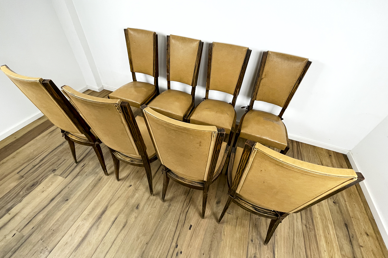 Art Deco chairs 8 pieces made of beech painted in Macassar