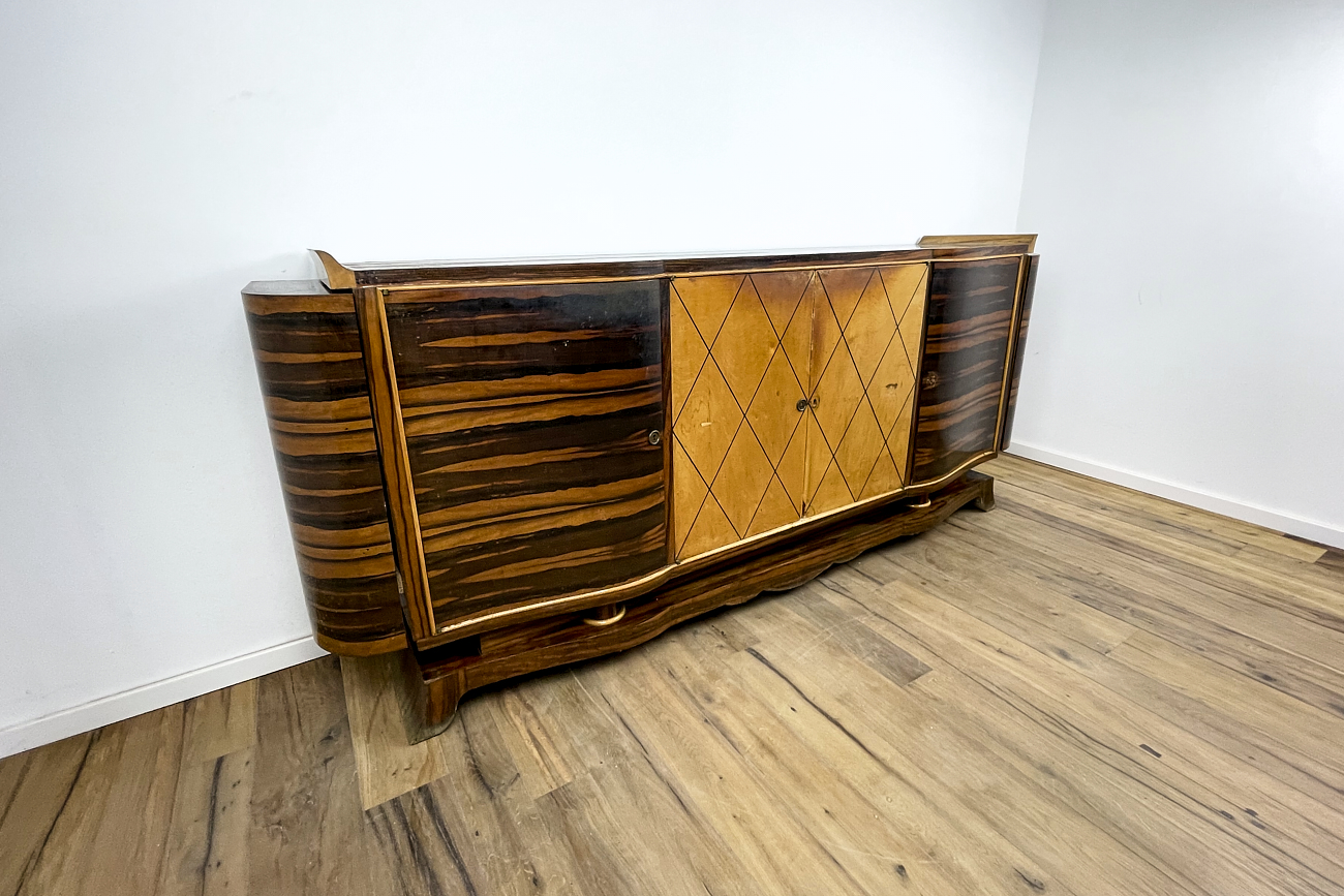  Art Deco sideboard in Macassar with bar cases on the sides