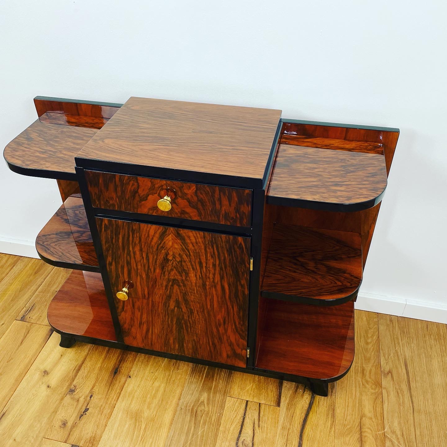 Art Deco bar with Caucasian walnut and black piano lacquer from Germany around 1930