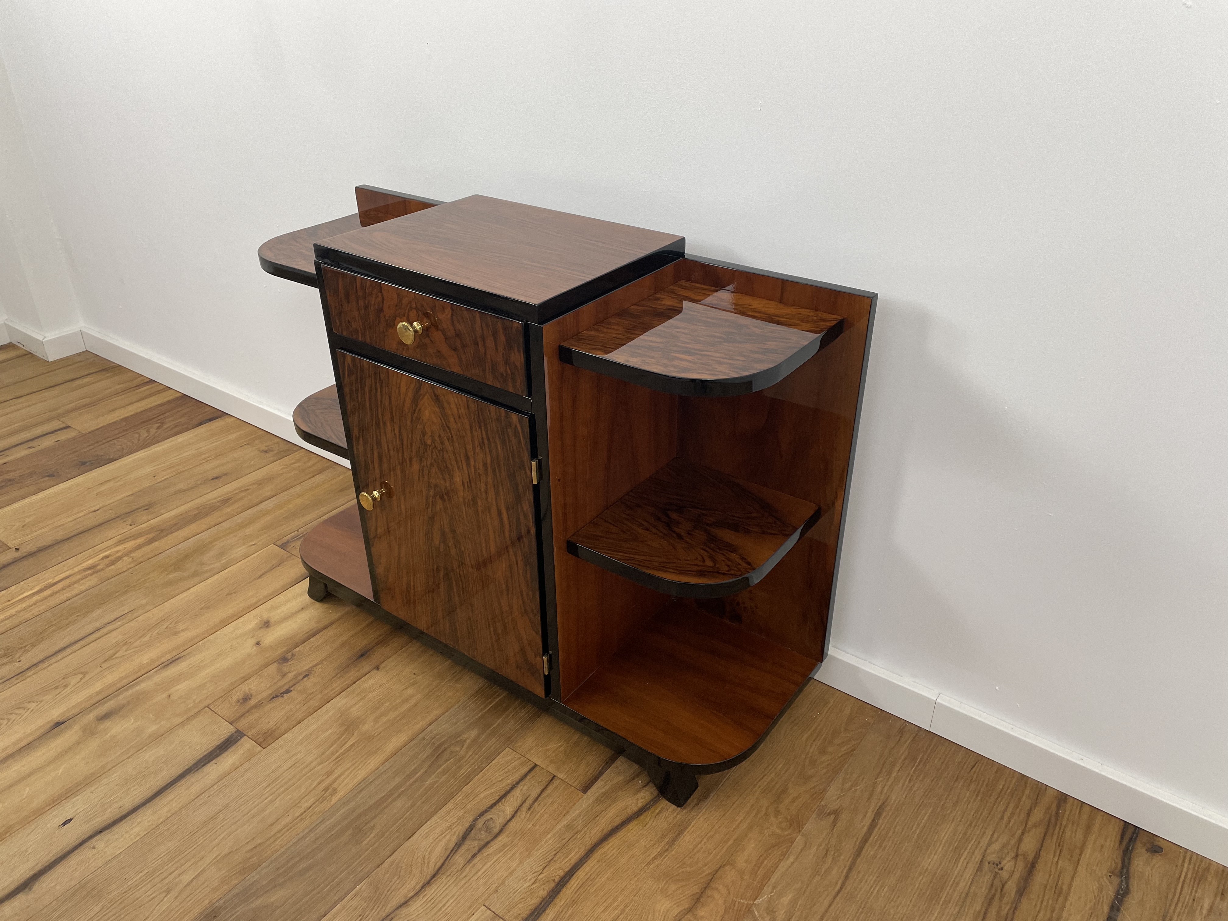 Art Deco bar with Caucasian walnut and black piano lacquer from Germany around 1930