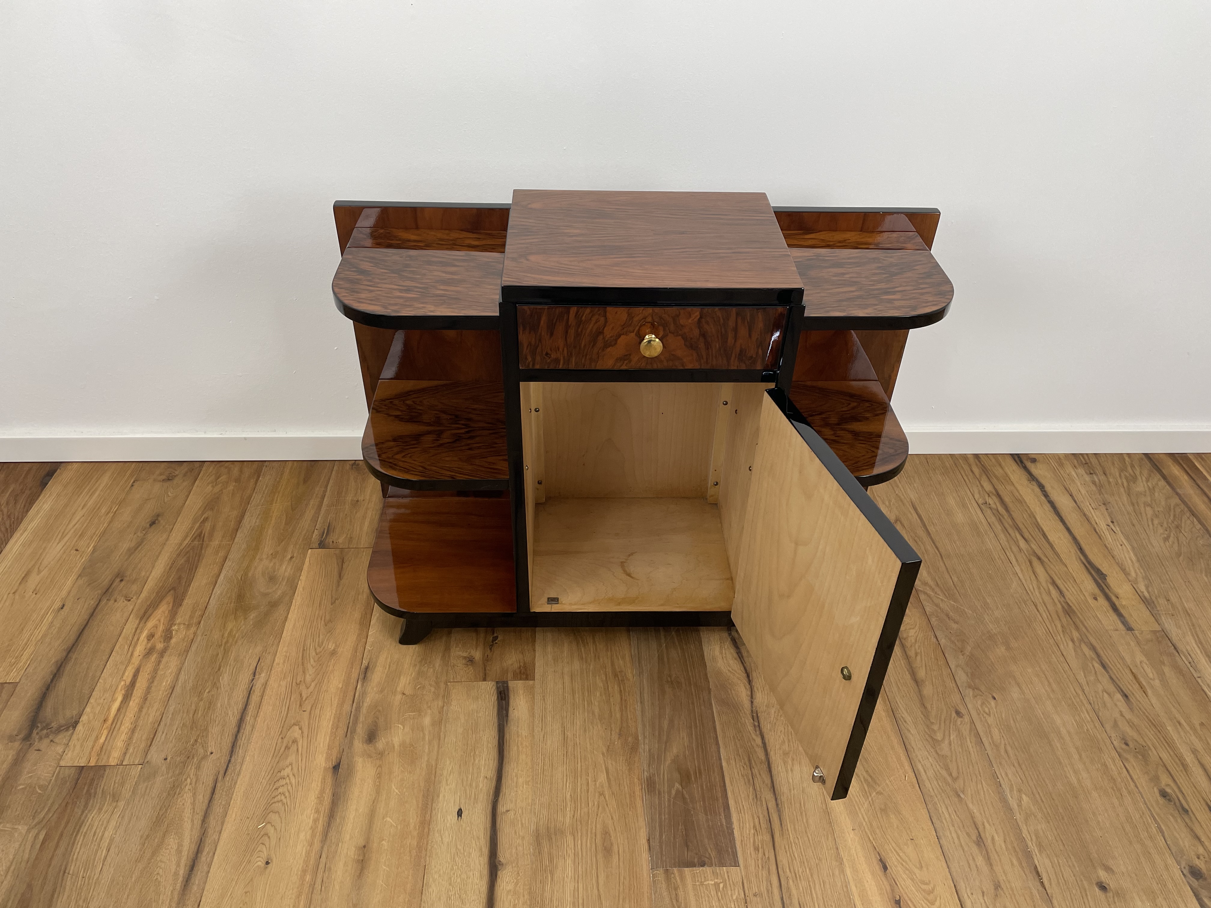 Art Deco bar with Caucasian walnut and black piano lacquer from Germany around 1930