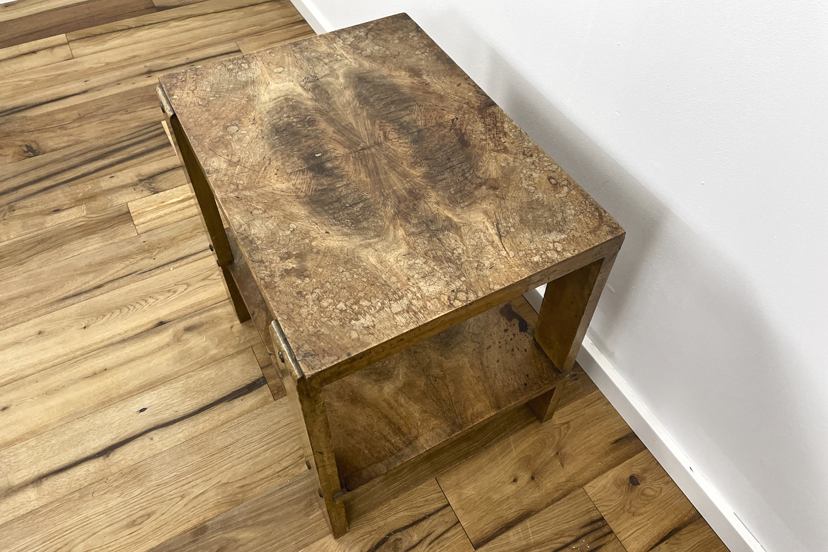 Art Deco side table with expressive walnut veneer from near Paris around 1930