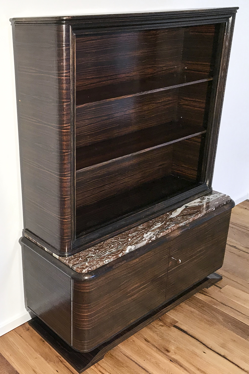Art Deco display case / library made of Macassar with marble top, approx. 1925 Paris