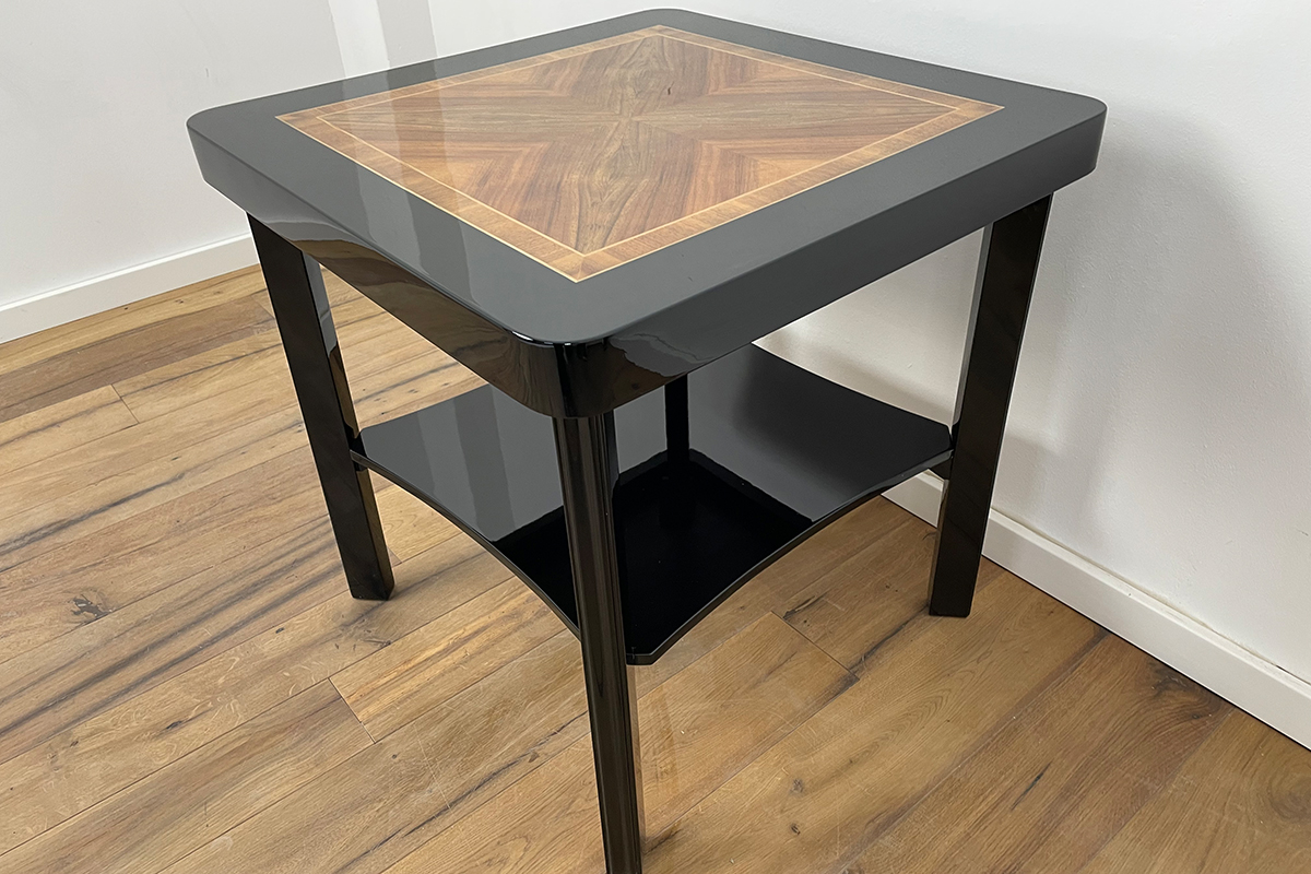 Art Deco Sidetable with Walnut and Black Piano Lacquer
