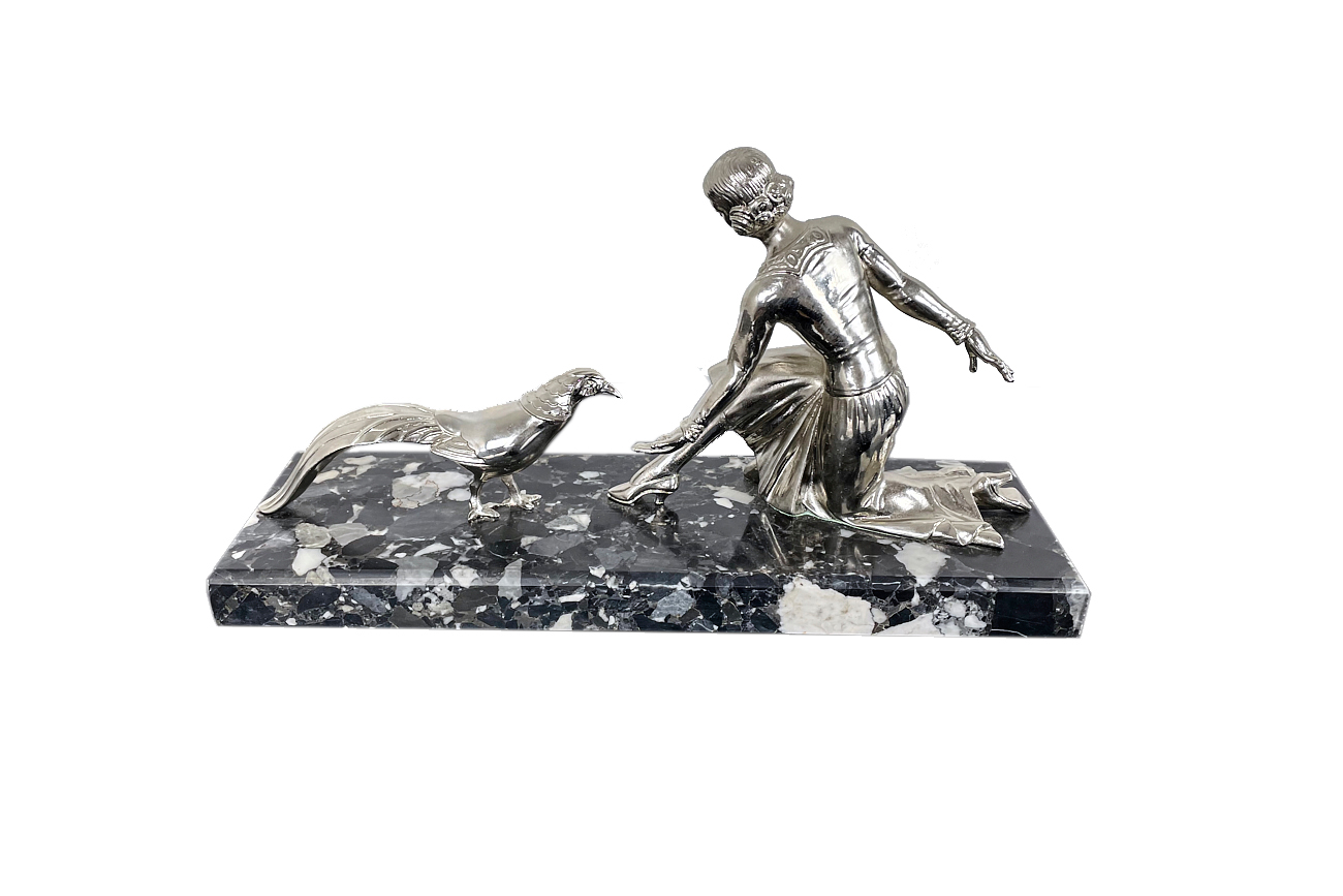 Bronze figure Art Deco sculpture made of bronze, nickel-plated ca. 1930
