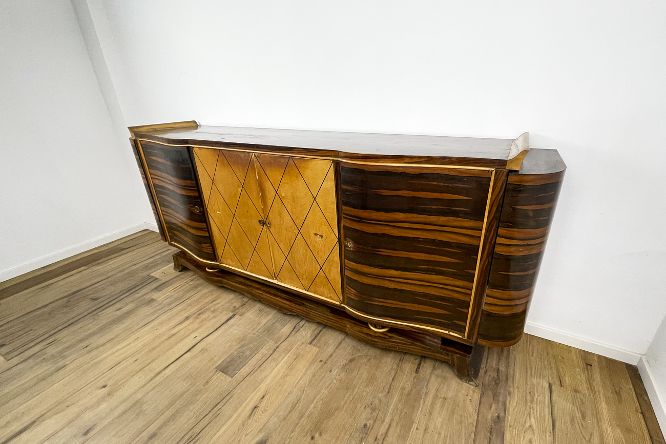   Art Deco sideboard in Macassar with bar cases on the sides