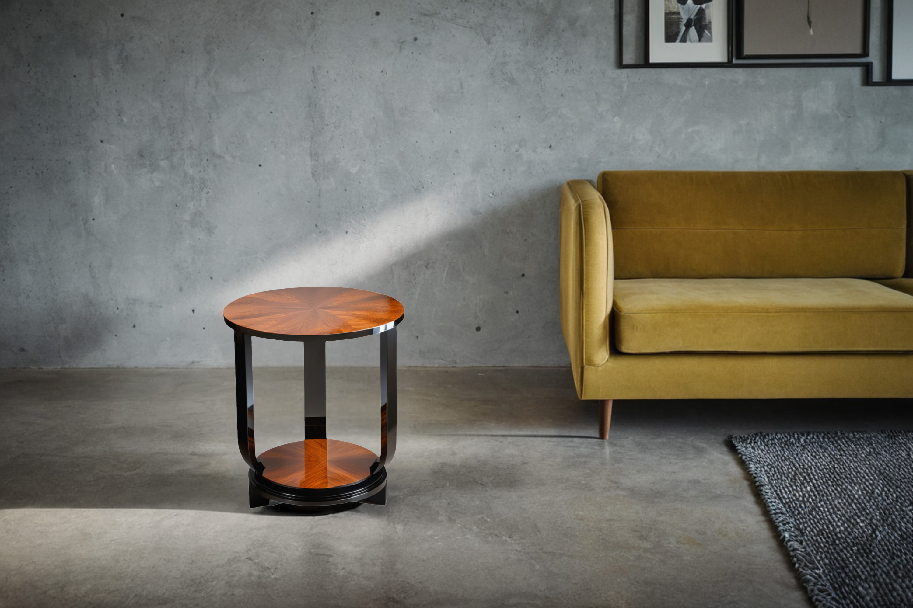 Art Deco side table with macassar veneer and black lacquer