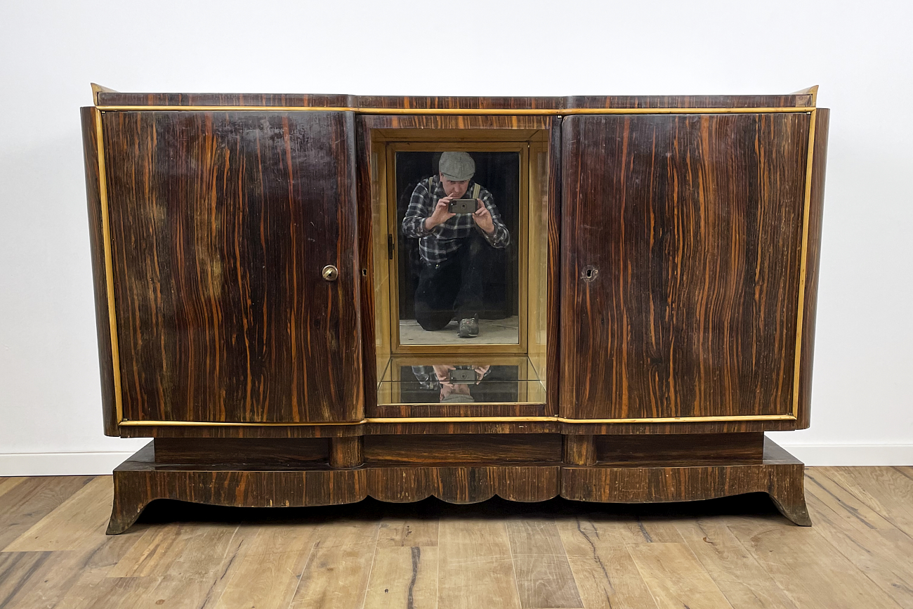 Art Deco sideboard in Macassar with mirrored display shelf