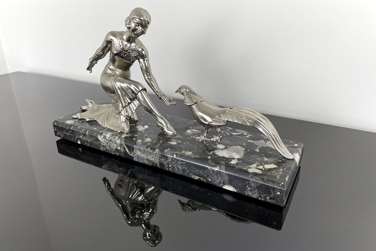 Bronze figure Art Deco sculpture made of bronze, nickel-plated ca. 1930