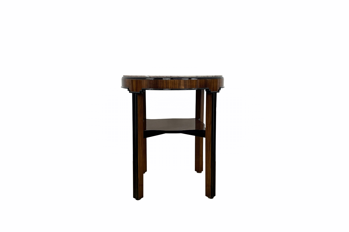 Art Deco side table with walnut veneer stained in rosewood and marble top Germany around 1925