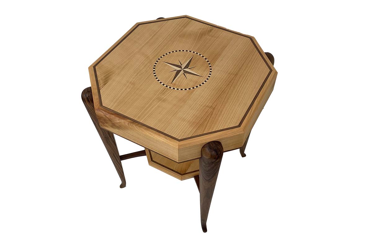 Art Deco style side table inspired by Ruhlmann, with marquetry work