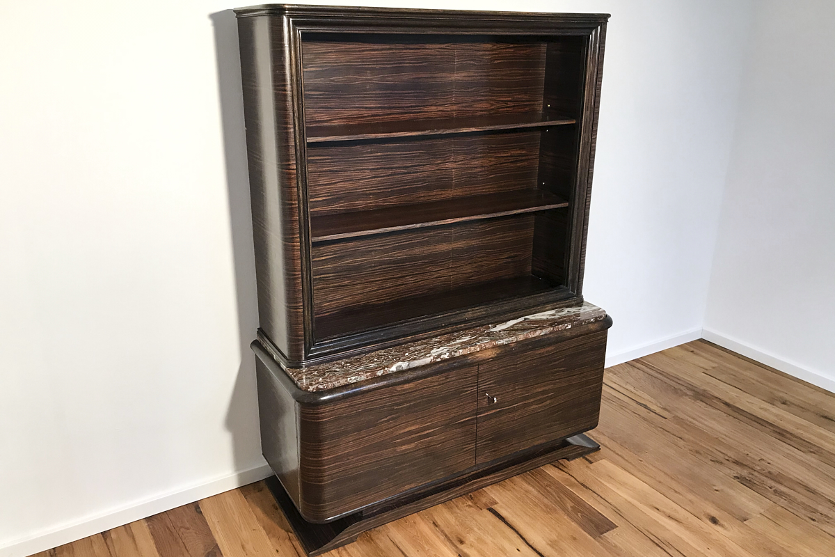 Art Deco display case / library made of Macassar with marble top, approx. 1925 Paris
