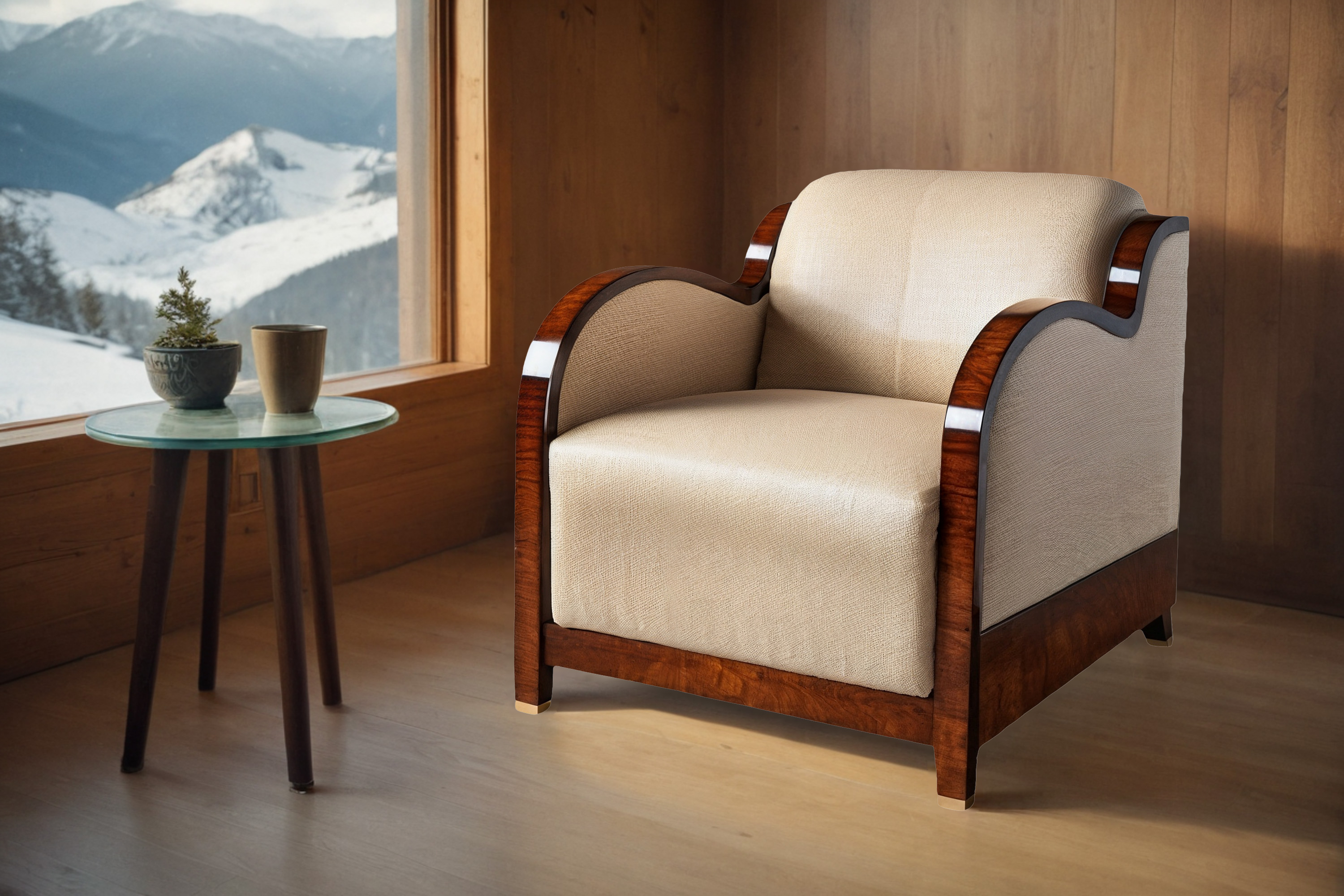 Fascinating Art Deco armchair with mahogany veneer