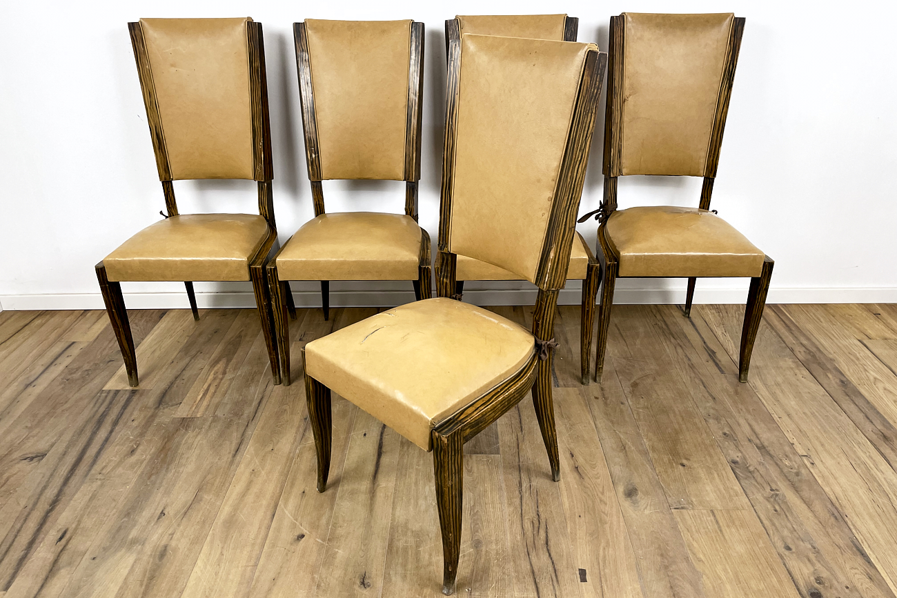 Art Deco chairs 8 pieces made of beech painted in Macassar