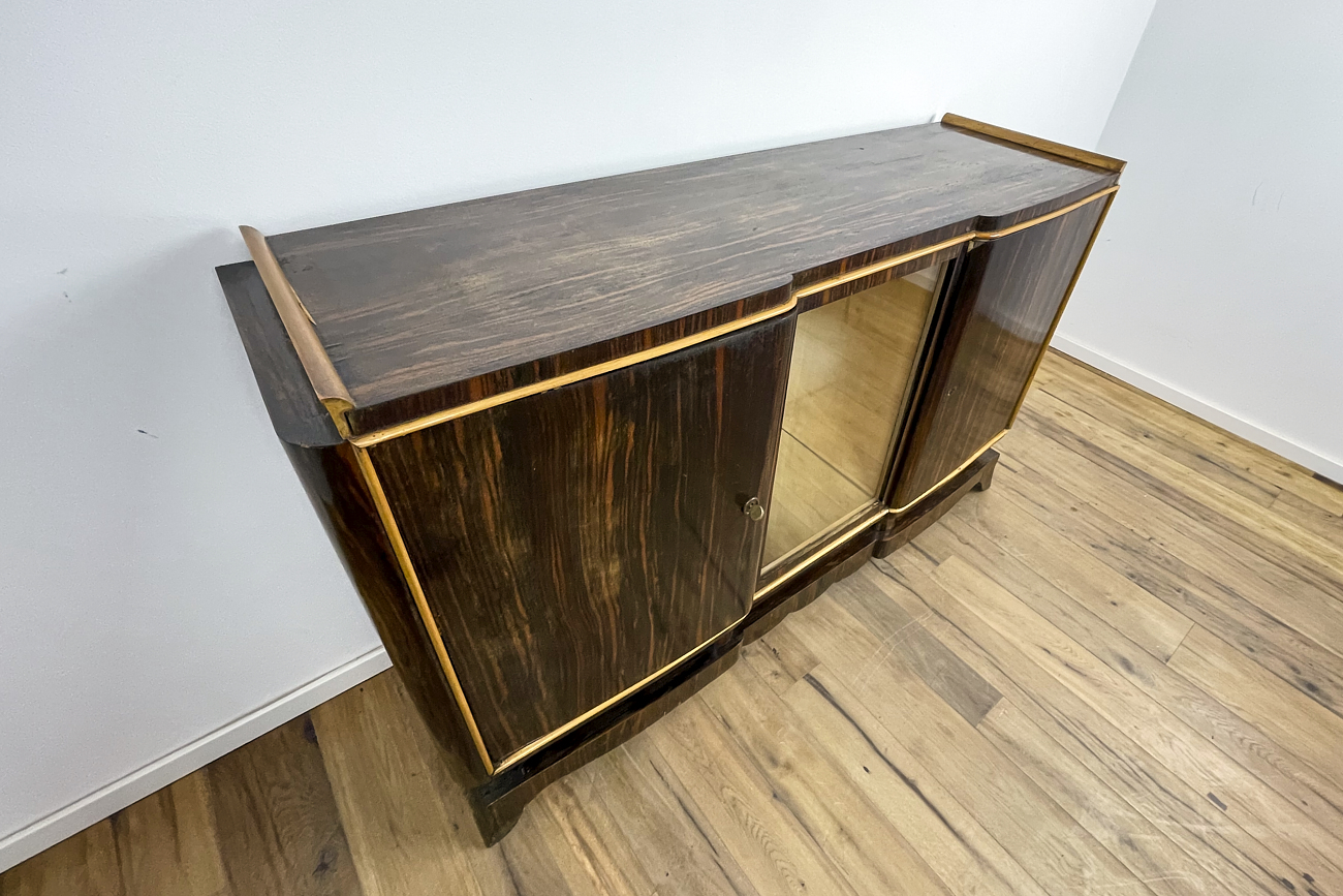 Art Deco sideboard in Macassar with mirrored display shelf