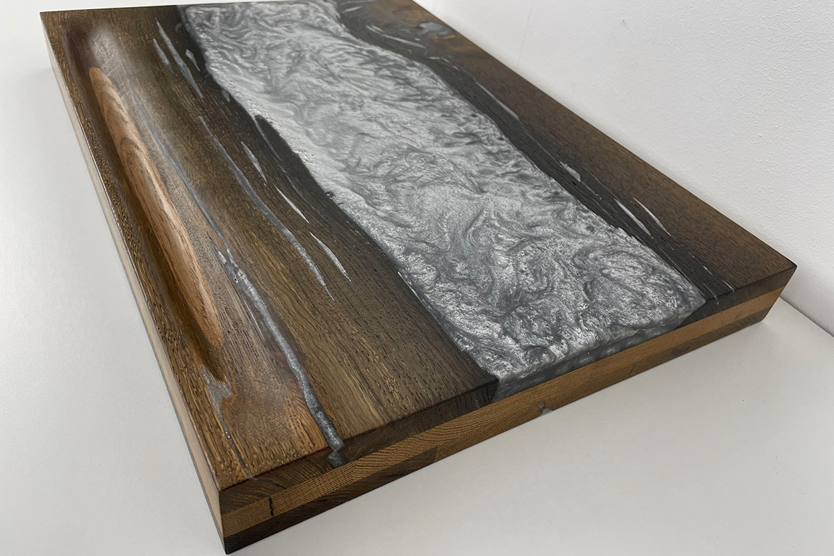 Bog oak and silver epoxy Cutting board 
