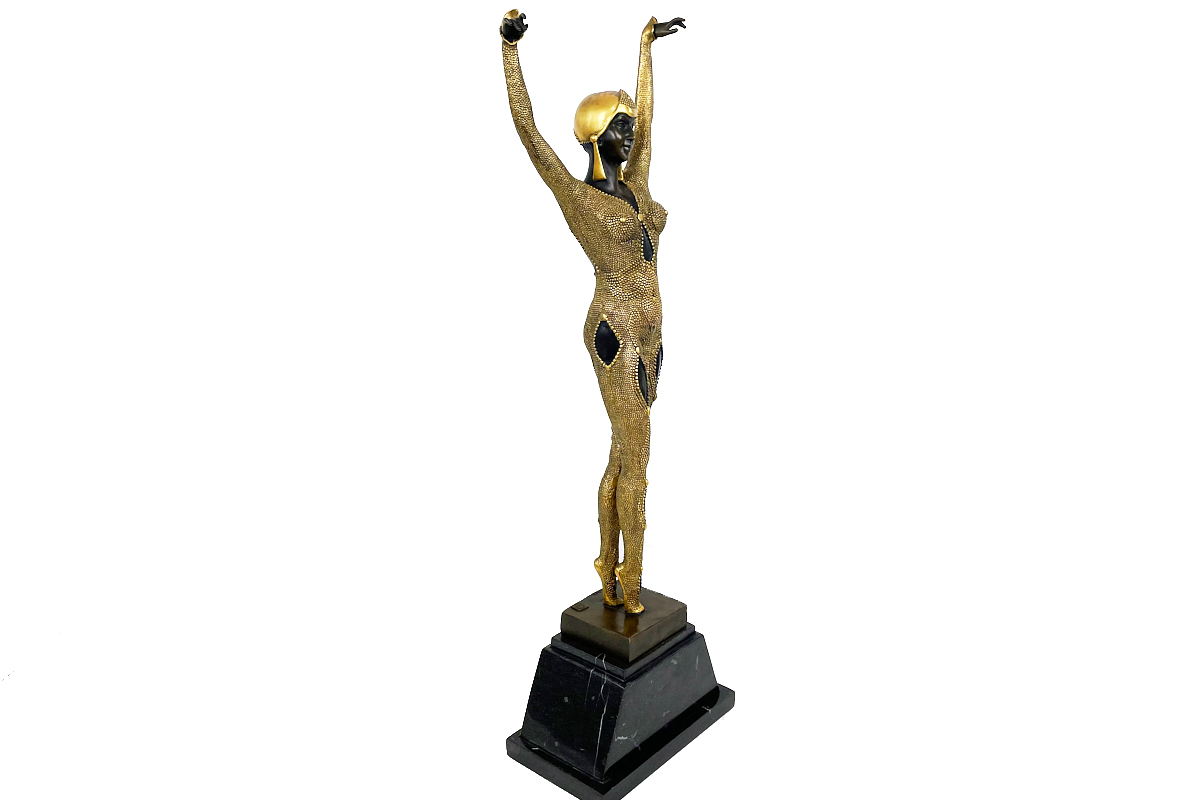 Golden Bronze Sculpture, Dancer "Dourga" by D.H. Chiparus