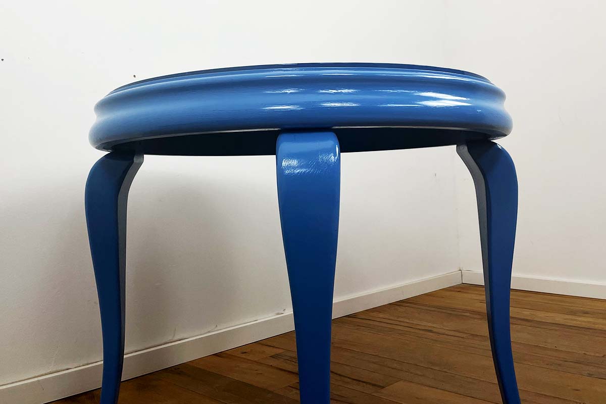 Coffee table mid century 50s - 70s in blue with marble top